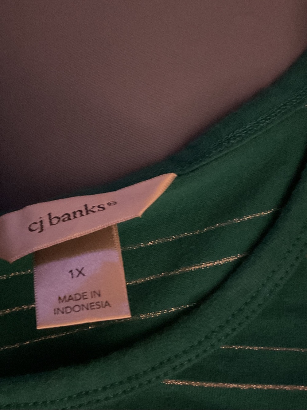 CJ Banks Teal Green Long Sleeve Crewneck with White Pinstripes - Picture 2 of 2